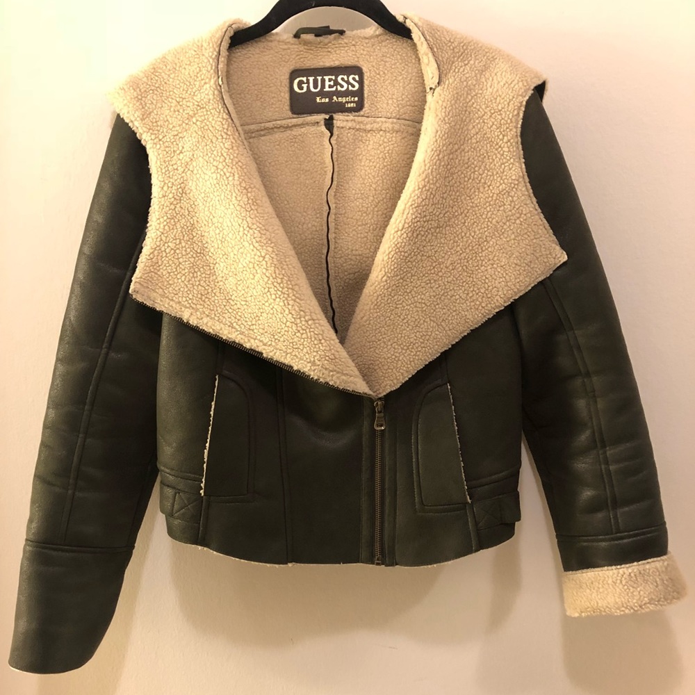 GUESS Faux Suede Jacket with Hoodie